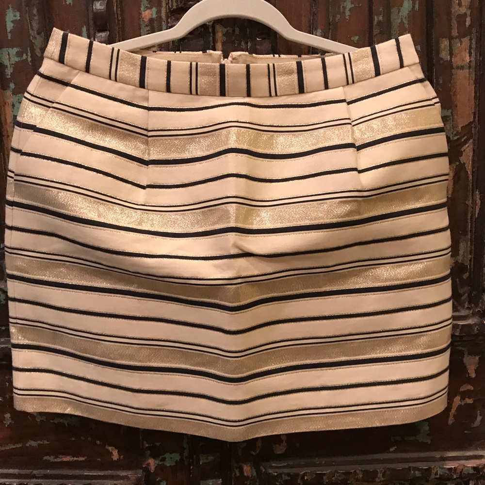 J.Crew metallic- gold, beige, black skirt. L 16.5